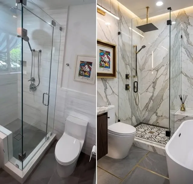 Bathroom updating project by our team, shown before and after